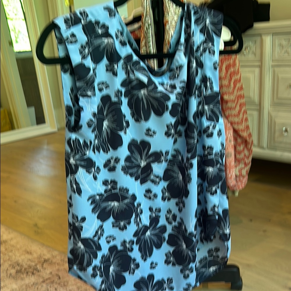 Ann Taylor Blue and Black Floral Top